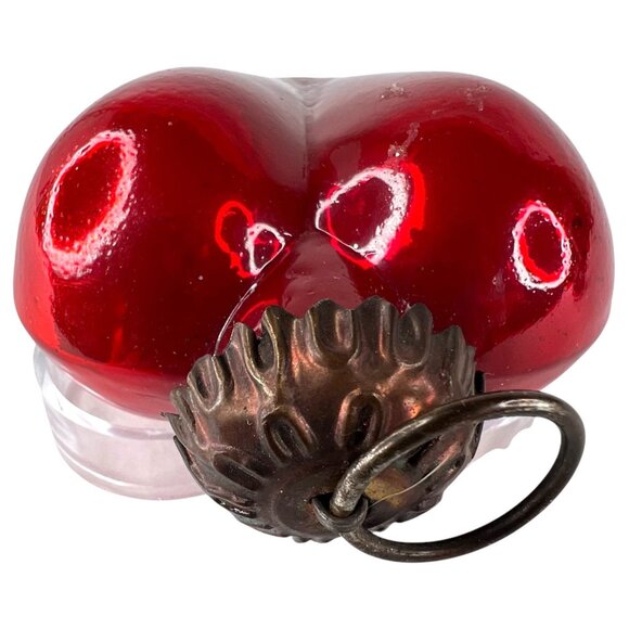 2 Modern Kugel Style Heart Shape Glass Christmas Ornament Red Purple Metal Caps - Picture 5 of 8